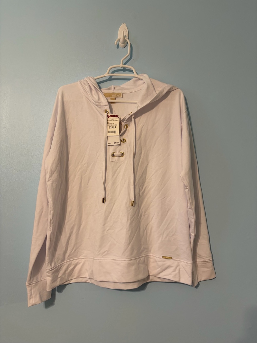 White Hooded Lace-Up Lightweight Sweatshirt - MICHAEL Michael Kors